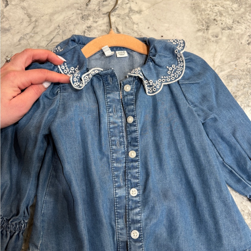 Janie and Jack Blue Button Down Shirt with Embroidered Collar